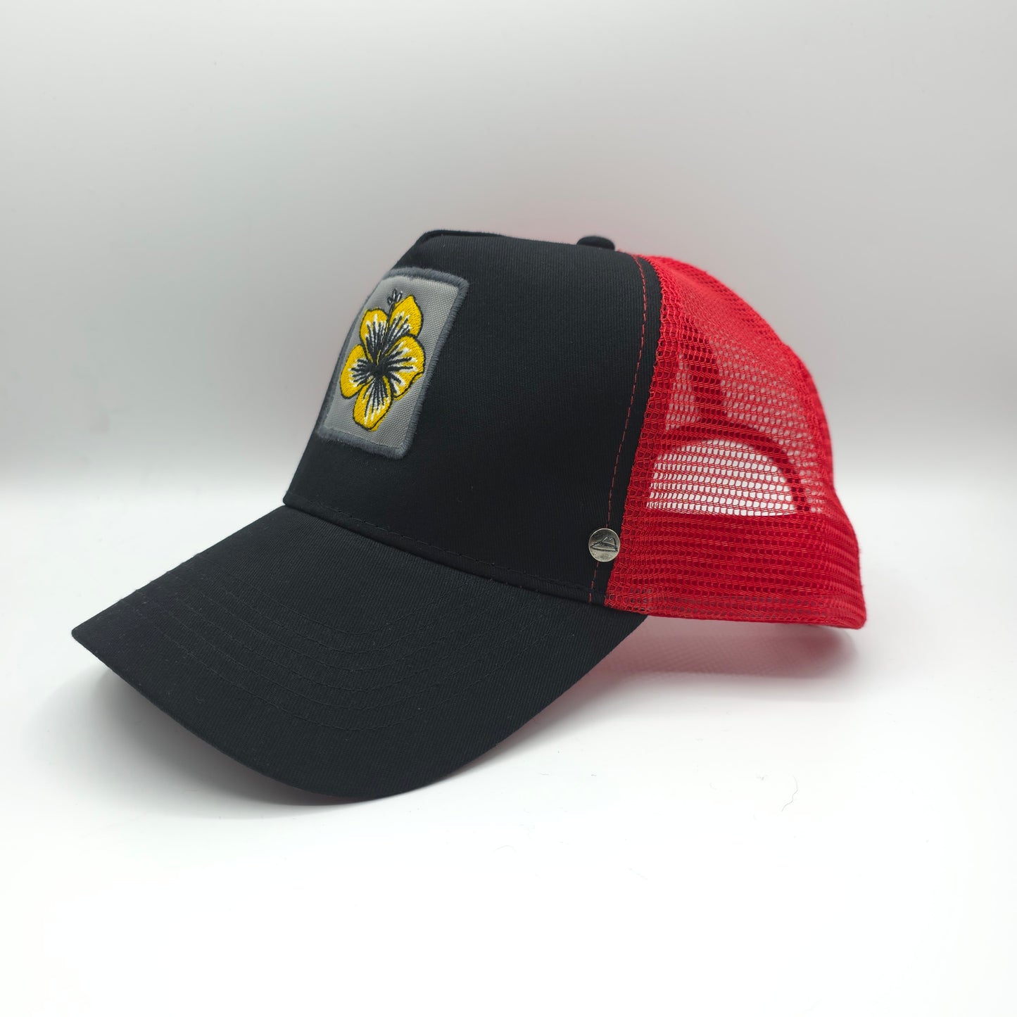 GORRA TRUCKER NEGRA Y ROJA HIBISCO
