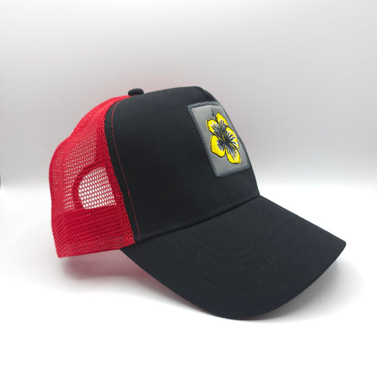 GORRA TRUCKER NEGRA Y ROJA HIBISCO
